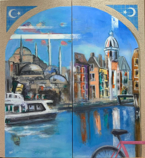 Sara Özsarfati; 'Cultural Ties between Turkey & Netherlands'; Mixed media on oil painting; 120x110cm