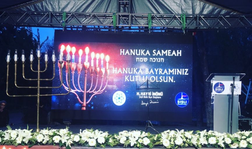 Hanukkah candles lit in Nisantasi