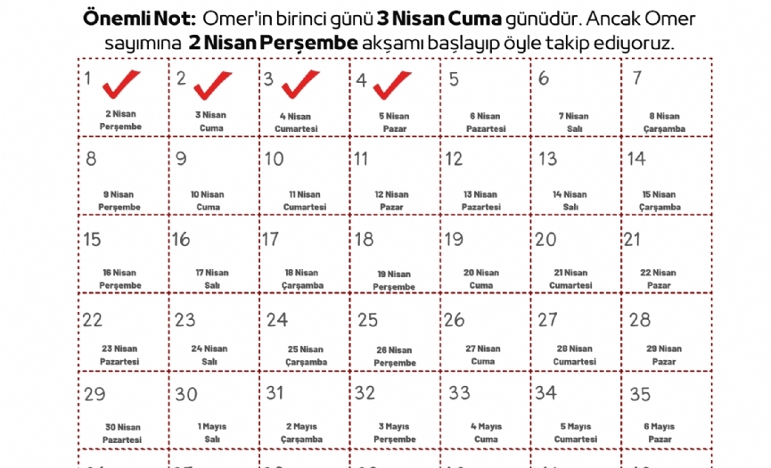 �NEML� HATIRLATMA: Omer Saymaya 2 Nisan Per�embe ak�am� ba�l�yoruz